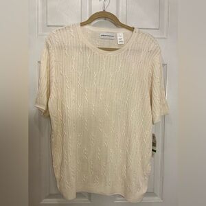 Ivory Cable Knit Short Sleeve Sweater | L | NWT